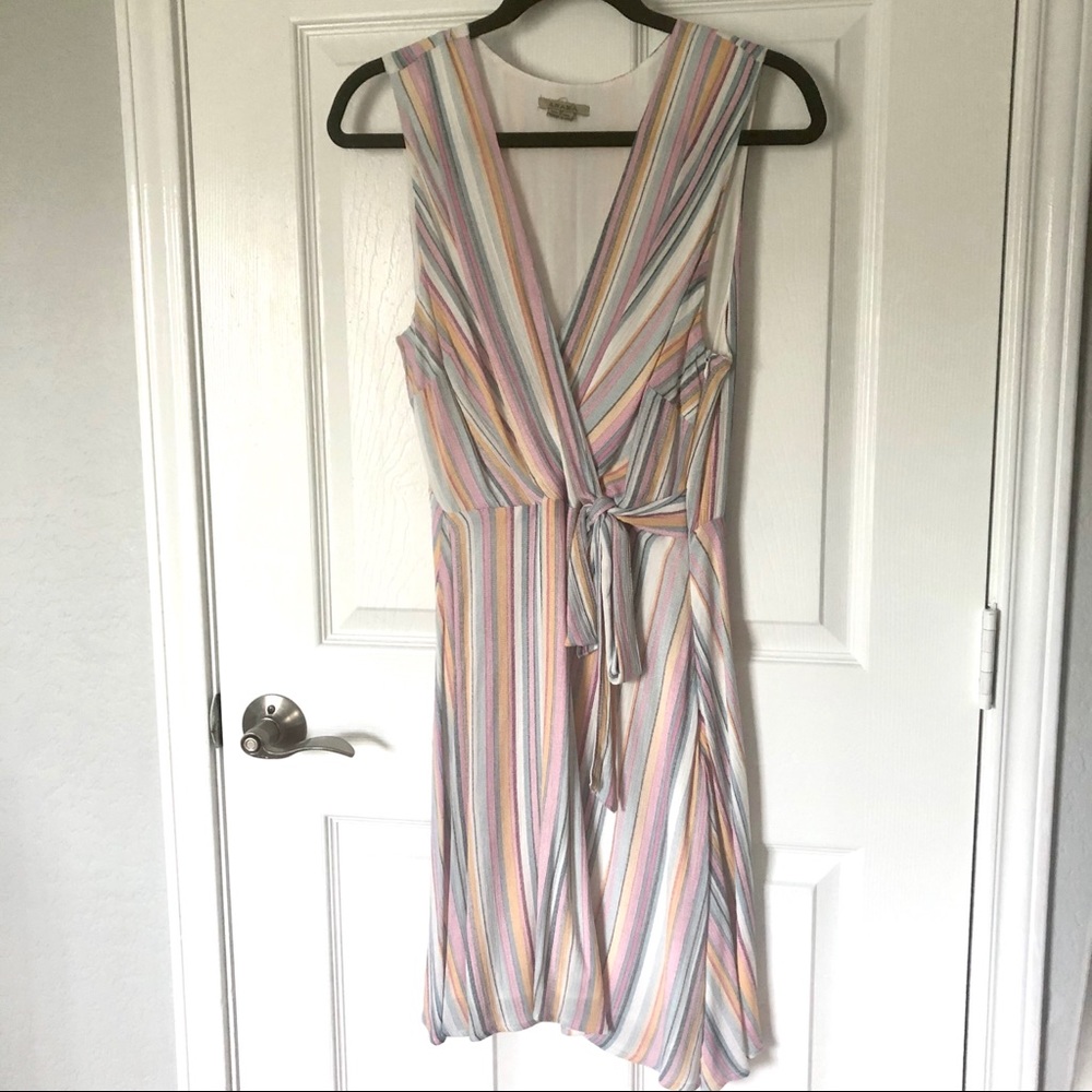 Anama Faux Wrap Side Tie Striped Dress